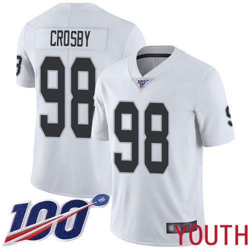 Oakland Raiders Limited White Youth Maxx Crosby Road Jersey NFL Football #98 100th Season Vapor Jersey
